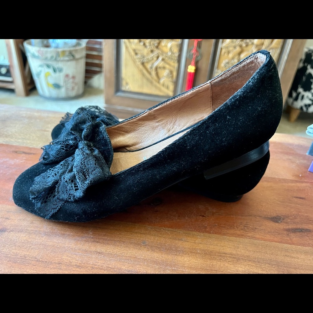 Jeffrey Campbell Black Velvet Gothic Victorian Lace Loafers Ballet Flats